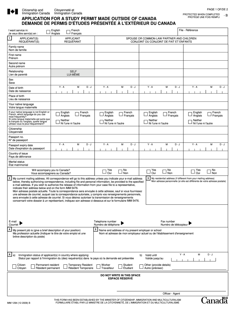Canada Student Visa Application Form PDF 2009-2025